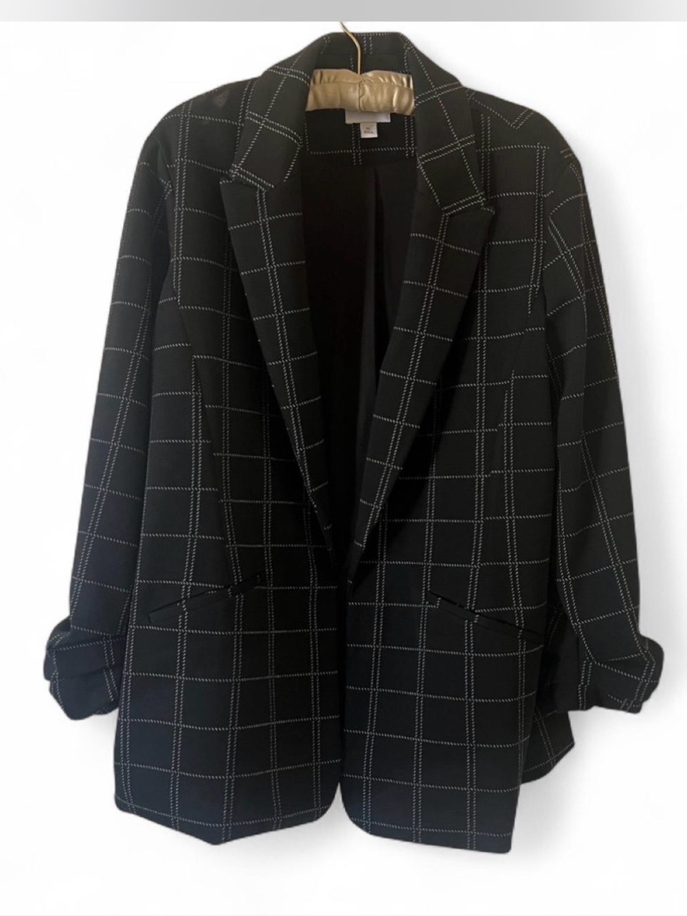Nine West Black Windowpane Blazer Jacket - Classic Tailored Coat